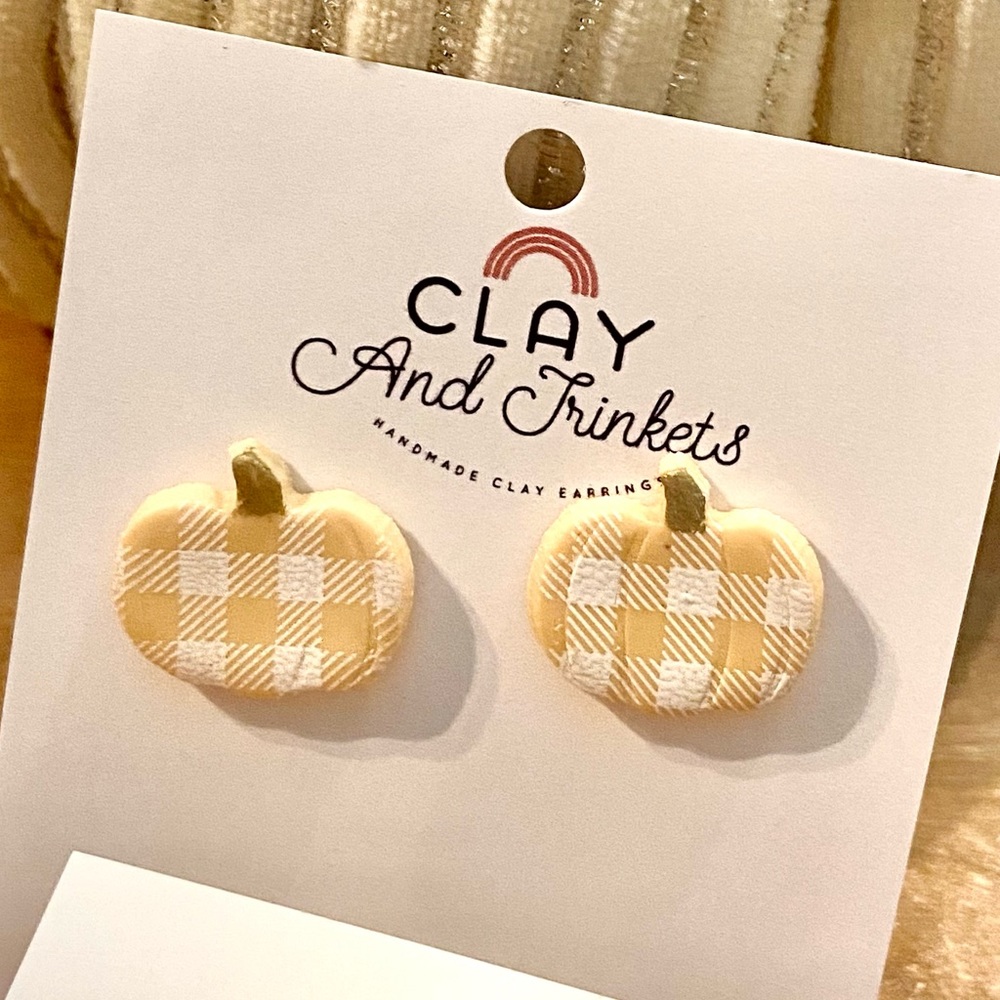 Clay Plaid Pumpkin Fall Earrings